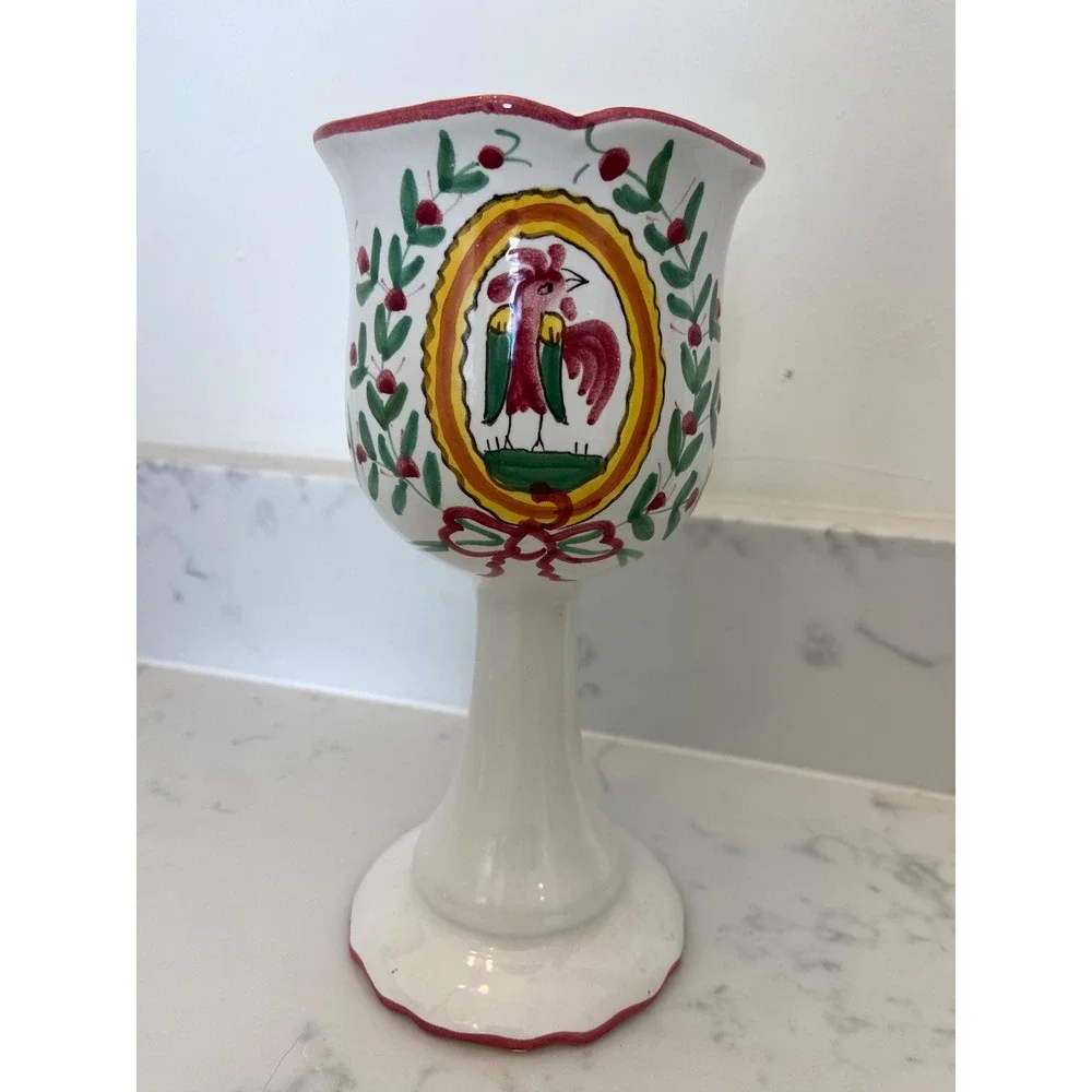 Vintage Italian Ceramic Goblet‎ with Rooster